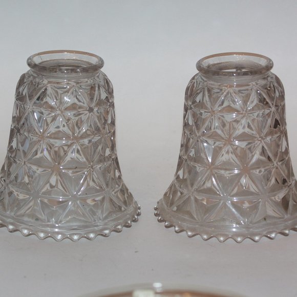 Lot Of 2 Vintage Clear Glass Light Shades Diamond Design - Picture 1 of 3